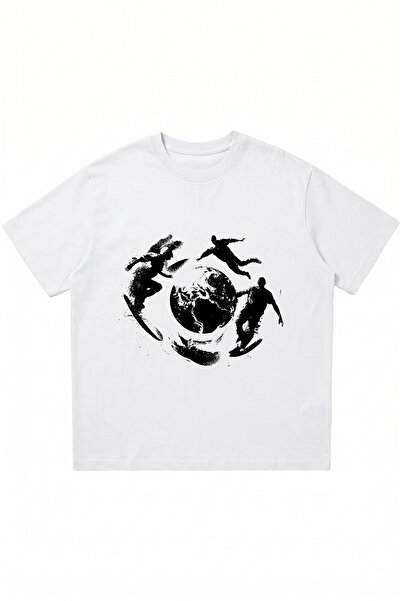 DASH WEAR World Wide Surf Printed White Oversize Cycling Yakaz T-Shirt