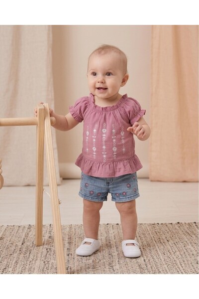 Ege Bebek Baby Girl Summer Denim Shorts and Floral Printed T-Shirt 6-9-12-18-...
