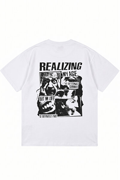 DASH WEAR Realizing Printed White Oversize Crew Neck T-Shirt