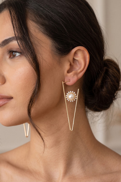 PETEK AKSESUAR Long Pearl and Stone Style Earrings