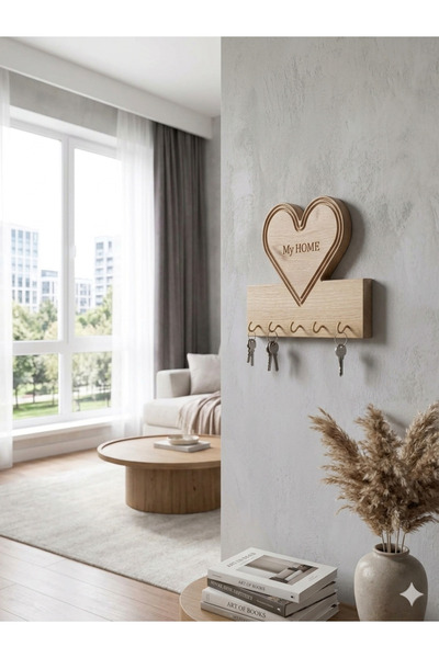 MOBİLYA My Home Serisi Dekoratif Kalp Duvar Anahtarlığı - 5 Kancalı Şık Antre Askısı
