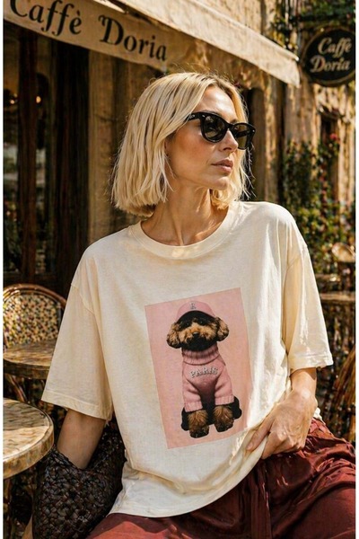 ibeeka تي شيرت باريس تيدي ديلي تشيك مود مطبوع بتصميم فاخر