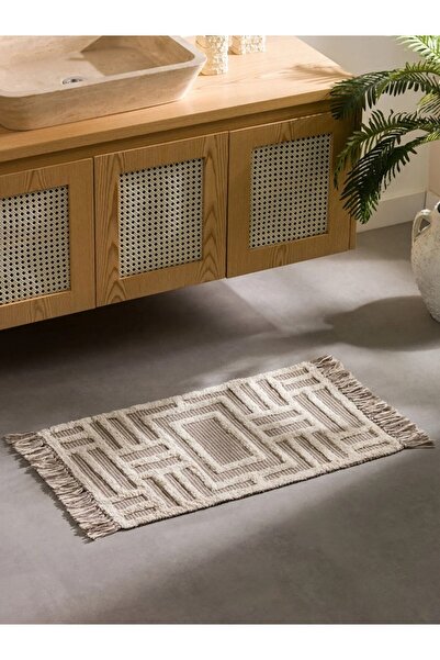 LC Waikiki LCW HOME Kahverengi Geometrik Desenli Banyo Paspası 50x80 Cm