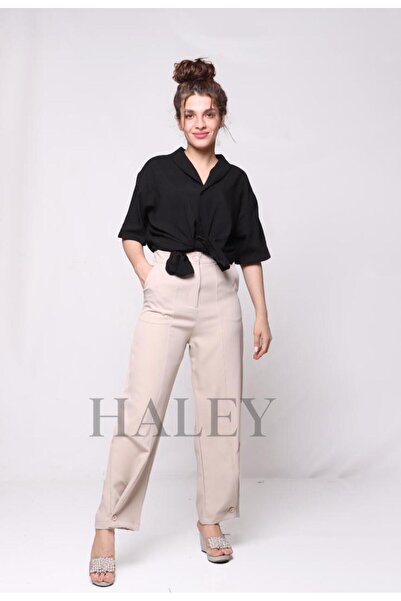 HALEY Women's Pleated Fabric High Waist Palazzo Pants