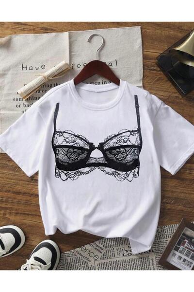Oceanwear تيشيرت نسائي أبيض بتفاصيل طباعة الدانتيل