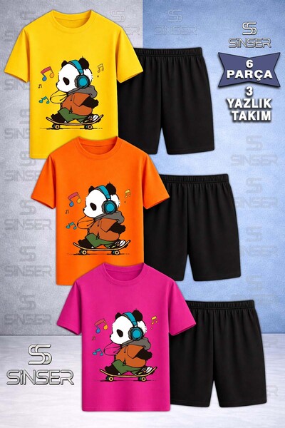 SS SİNSER Παιδικό Σετ Σορτς και Μπλουζάκι 3 τεμαχίων με στάμπα PANDA SKATEBOA...
