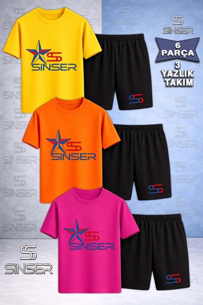 SS SİNSER Παιδικό T-Shirt 3 τεμαχίων με στάμπα STAR WRITING και λαιμόκοψη ποδ...
