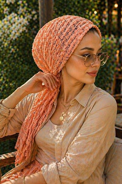 Aişe tesettür Δαντελένιο κοκάλινο καπέλο σε χρώμα ροδάκινο