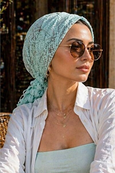 Aişe tesettür Τυρκουάζ δαντελένια αγκράφα με κορδέλα