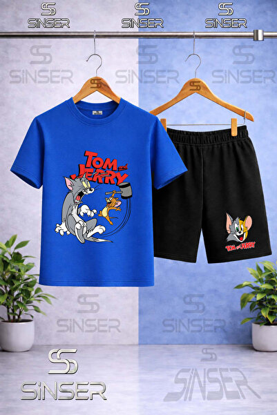 SS SİNSER Kids' Cat Mouse Tm Jry Tokmak Printed Crew Neck T-Shirt - Shorts Set