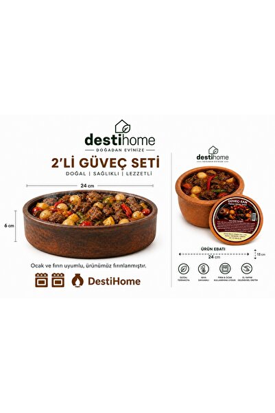 DestiHome طقم من 2 مقلاة متوافقة مع الموقد والفرن مصنوعة يدويًا (24×6 سم) ووع...