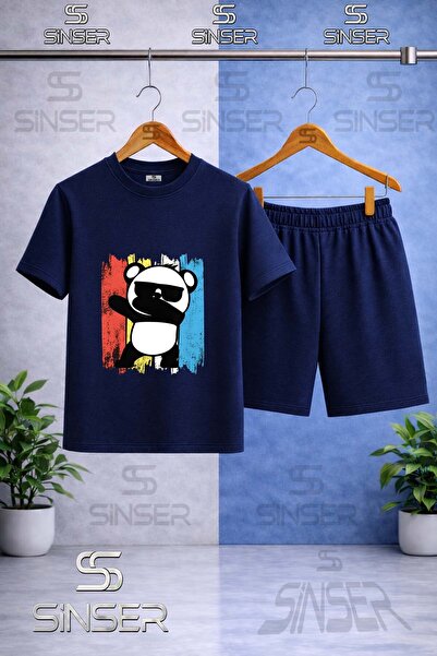 SS SİNSER Children's Panda Colorful Canvas Eyeglasses Printed Crew Neck T-Shi...