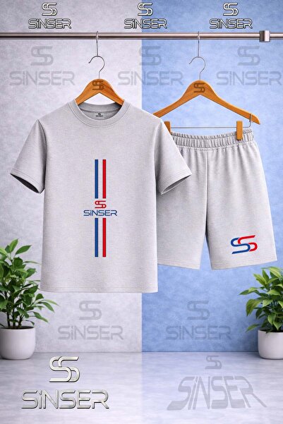 SS SİNSER Children's Dik Iki Cizgi Uzun Printed Crew Neck T-Shirt - Shorts Set