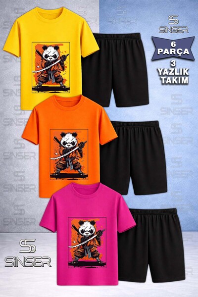 SS SİNSER Παιδικό Σετ Μπλουζάκι και Σορτς 3 τεμαχίων με στάμπα PANDA NINJA SW...