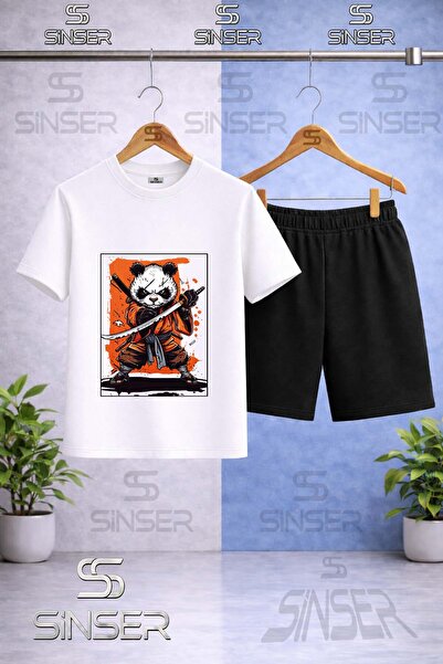 SS SİNSER Παιδικό μπλουζάκι με στάμπα PANDA NINJA SWORD με λαιμόκοψη - Σετ σορτς