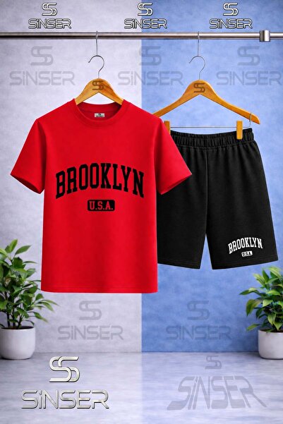 SS SİNSER Παιδικό μπλουζάκι με στάμπα BLACK BROOKLYN ALT USA - Σετ σορτς