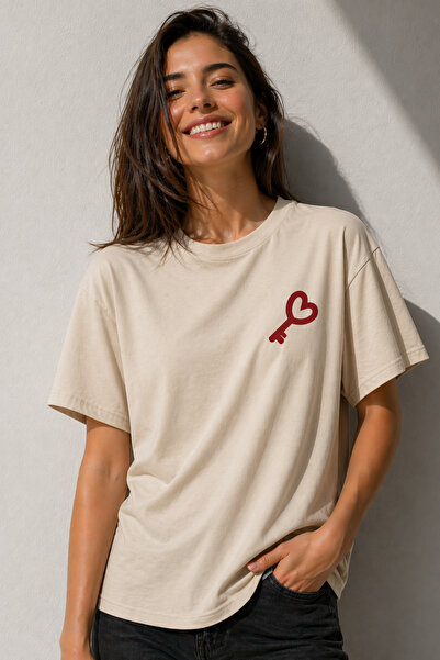 ArtYus Μπλουζάκι Heart Key Minimal Printed Unisex Oversize – Βαμβακερό T-Shir...