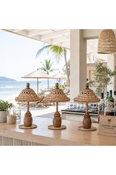 Marrone 3 Adet Bali Şemsiyesi Kaliteli Rattan Boncuklu Model Dekor Sunumluk