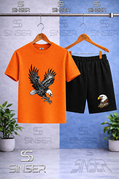 SS SİNSER تي شيرت للأطفال برقبة دائرية مطبوع عليه KARTAL BLACK ATAK - طقم شورت