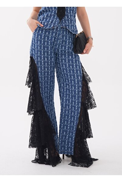 H4 Couture Style Lace Embroidered High Waist Jean Pants