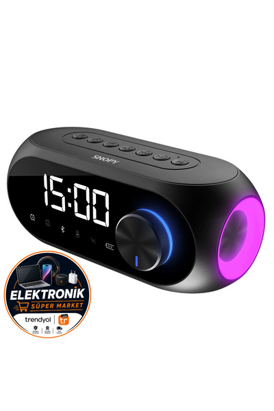 Snopy SN-W1 1200mAh 5W Siyah Bluetooth-Aux-Derece-Usb Double Alarmlı Saat Spe...