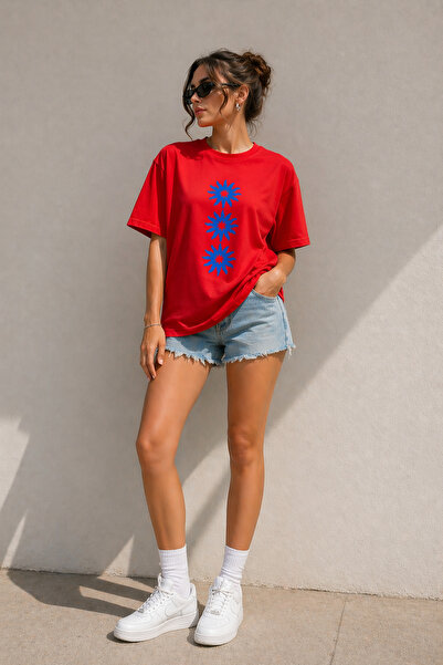 ArtYus Star Three Flowers Printed Unisex Oversize T-Shirt – Cotton Crew Neck ...