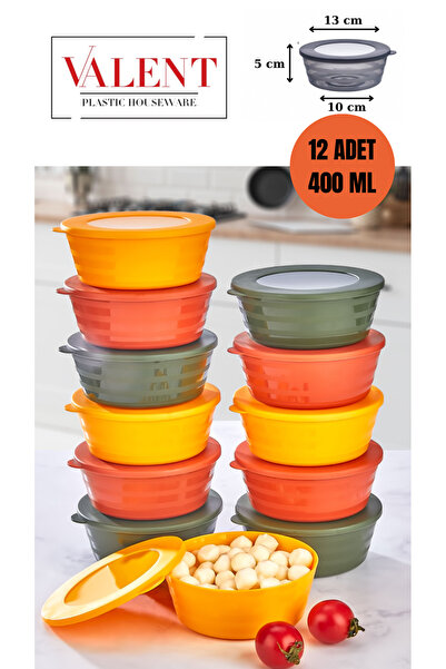 VALENT 12'li Lisa 400ml Düzenleyici Saklama Kabı, Kahvaltılık Çerezlik Sert K...