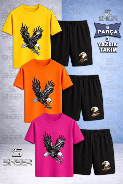 SS SİNSER Παιδικό T-Shirt 3 τεμαχίων με στάμπα EAGLE BLACK ATAK και λαιμόκοψη...