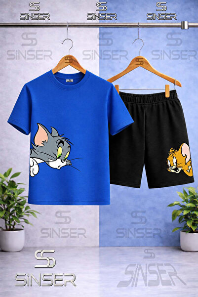SS SİNSER Kids' Cat Mouse Tm Jry Kafalar Yanda Printed Crew Neck T-Shirt - Sh...