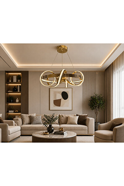 LUNOX Modern LED Sarkıt Avize Gold – Salon İçin Halka Tasarım Dekoratif Aydın...