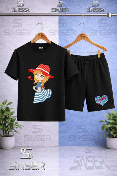 SS SİNSER Children's Anime Prty Girls Red Hat Printed Crew Neck T-Shirt - Sho...