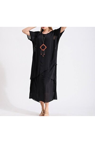 PHUTİ COLLECTION Authentic Pleated Viscose Dress with a Necklace