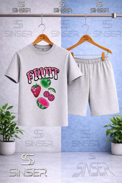 SS SİNSER Children's Meyve 4Lu Fruit Written Printed Crew Neck T-Shirt - Shor...