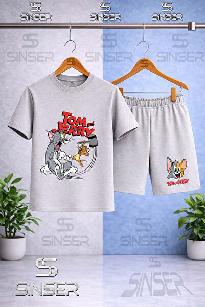 SS SİNSER Kids' Cat Mouse Tm Jry Tokmak Printed Crew Neck T-Shirt - Shorts Set