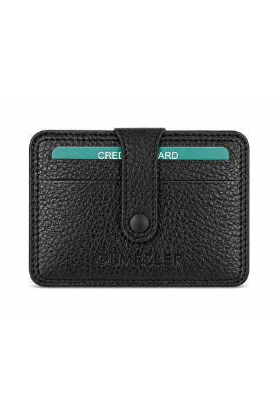 Ölmezler Genuine Leather Black Card Holder with Snap Fastener and Transparent...