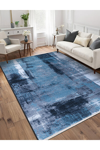 CarpetKA Home Mavi Renk Geçişli Yıkanabilir Halı
