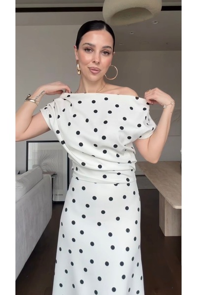 hot fashions Boat Neck Polka Dot Print Dress