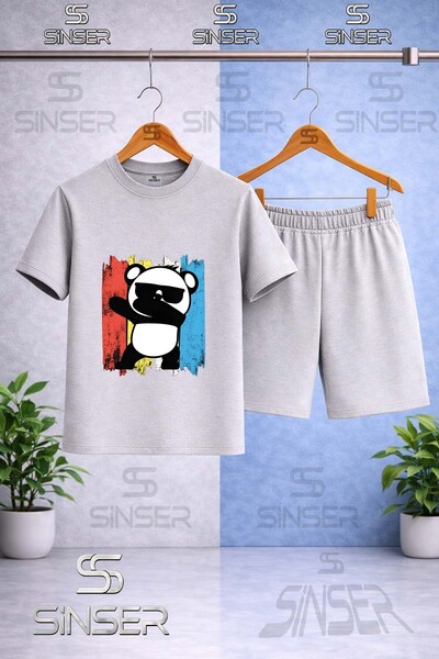 SS SİNSER Children's Panda Colorful Canvas Eyeglasses Printed Crew Neck T-Shi...