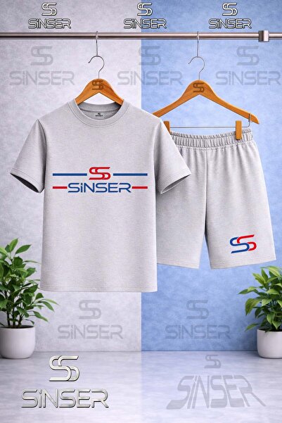 SS SİNSER Children's 2 Short Long Line Printed Crew Neck T-Shirt - Shorts Set