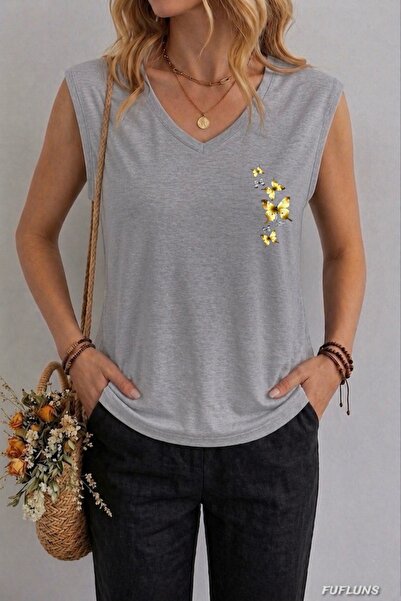 FUFLUNS ΓΥΝΑΙΚΕΙΟ ΑΜΑΝΙΚΟ ΜΠΛΟΥΖΑΚΙ OVERSIZE ΜΕ ΣΤΑΜΠΑ ΜΙΚΡΕΣ ΠΕΤΑΛΟΥΔΕΣ