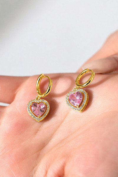 LooRen Butik Heart Detailed Stoned Women's Earrings |   Elegant and Radiant S...