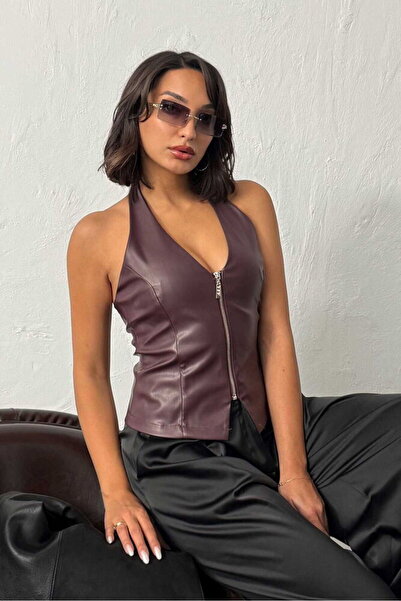 VERYMODA Γιλέκο από συνθετικό δέρμα με φερμουάρ - Βουργουνδίας |   VMF2036