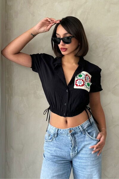 VERYMODA قميص مطرز بجيوب - أسود |   VMD2308