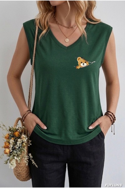 FUFLUNS ΓΥΝΑΙΚΕΙΟ ΑΜΑΝΙΚΟ ΜΠΛΟΥΖΑΚΙ OVERSIZE ΜΕ ΣΤΑΜΠΑ ΑΡΚΟΥΔΑΚΙ ΜΕ ΜΙΝΙ ΦΕΡΜ...