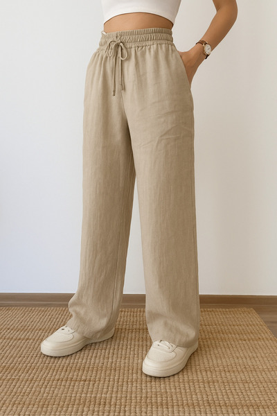 sarıdağ Παντελόνι παλάτσο από λινό Sofia