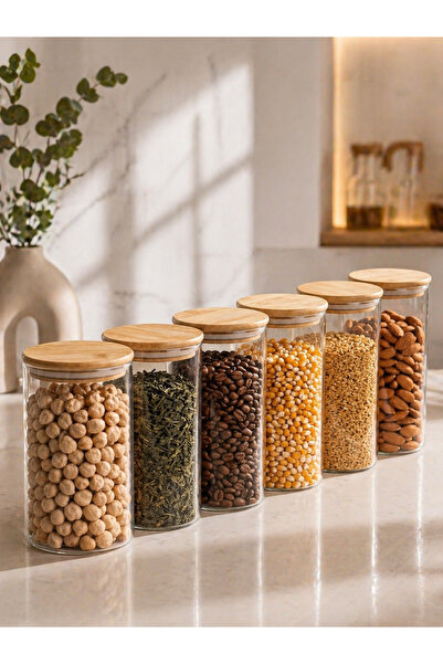 Kitchen Pembelia 6 قطع من مجموعة برطمانات تخزين زجاجية سعة 1000 مل مع أغطية م...