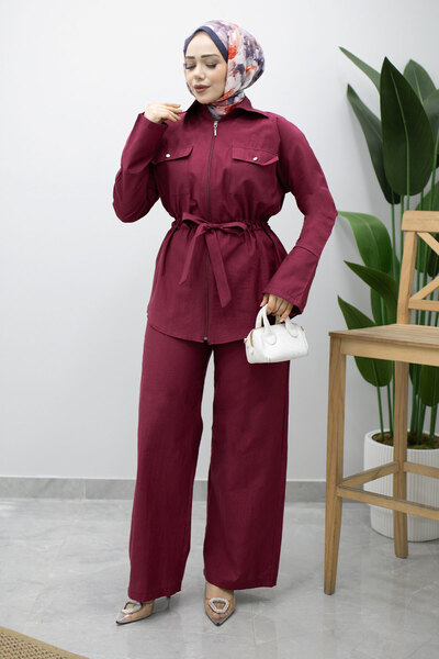 Tesettür Dünyası Σετ δύο τεμαχίων με διπλές τσέπες και κορδόνι στη μέση TSD26...