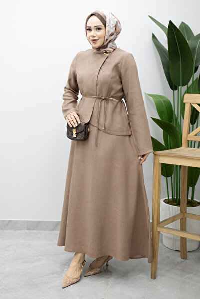 Tesettür Dünyası Σετ φούστας με κουμπιά και λεπτομέρεια ραφής TSD260201 Βιζόν