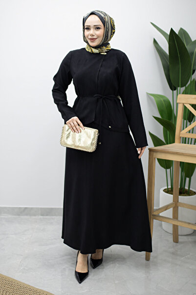 Tesettür Dünyası Σετ φούστας με κουμπιά και λεπτομέρεια ραφής TSD260201 Μαύρο