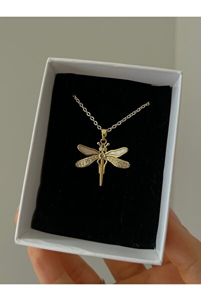 Rose and Light Gold Color Dragonfly Necklace